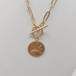 Butterfly Pendant Necklace Paperclip Chain Toggle Closure Elegant Cottagecore